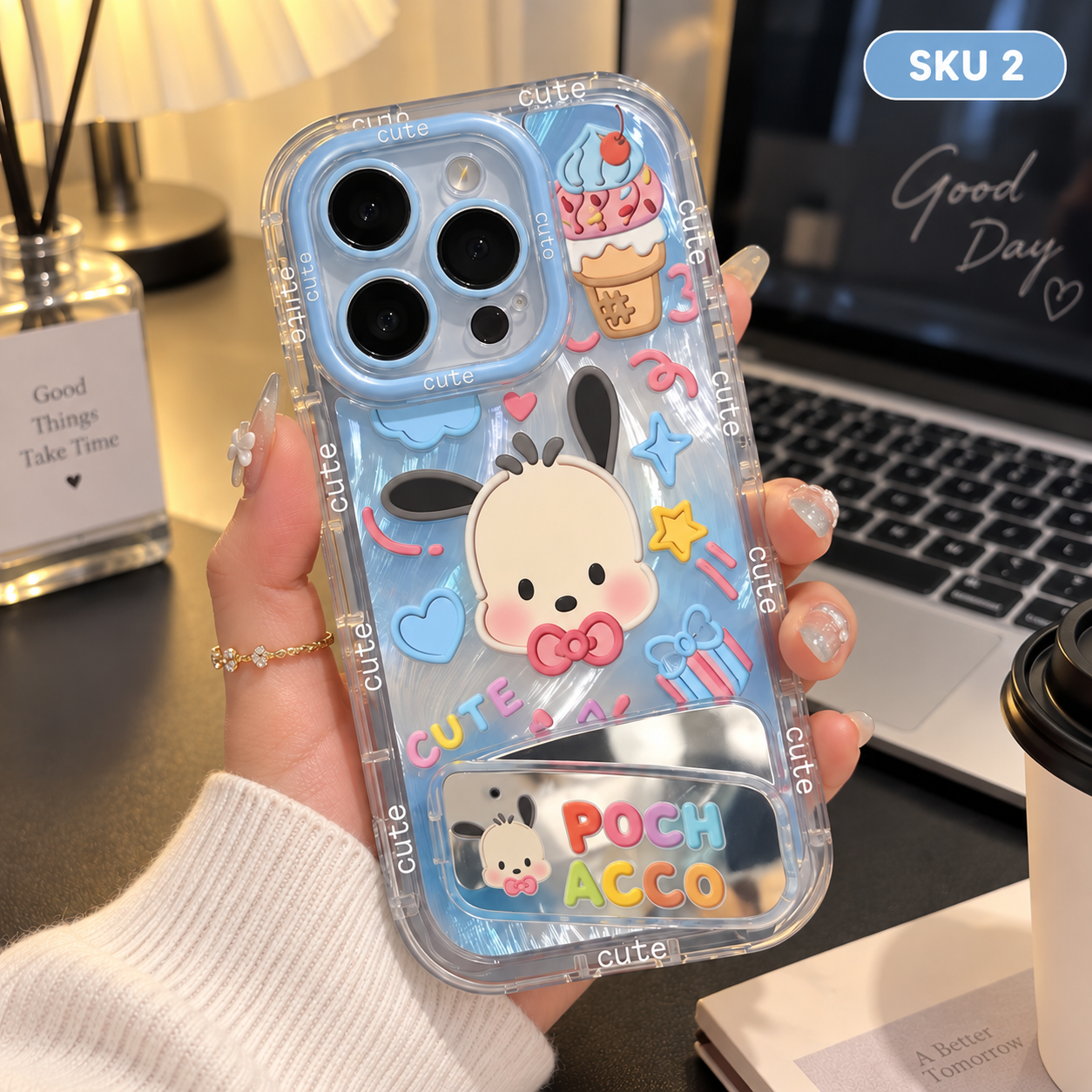 159.ハローキティ ポチャッコ iPhone ケース スタンド付き 透明耐衝撃 かわいいキャラスマホカバー レディース