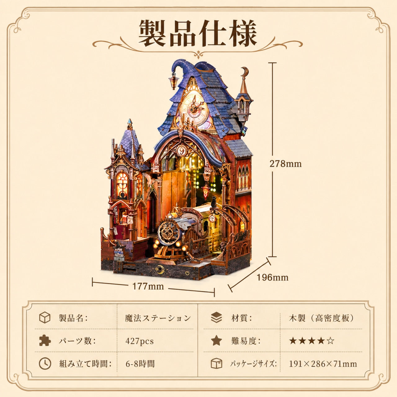 096.魔法プラットフォーム 異想の書境 組立ブックヌック 魔法の杖センサー付き 伸縮式プラットフォーム 精密ディテール 3D 組立おもちゃ