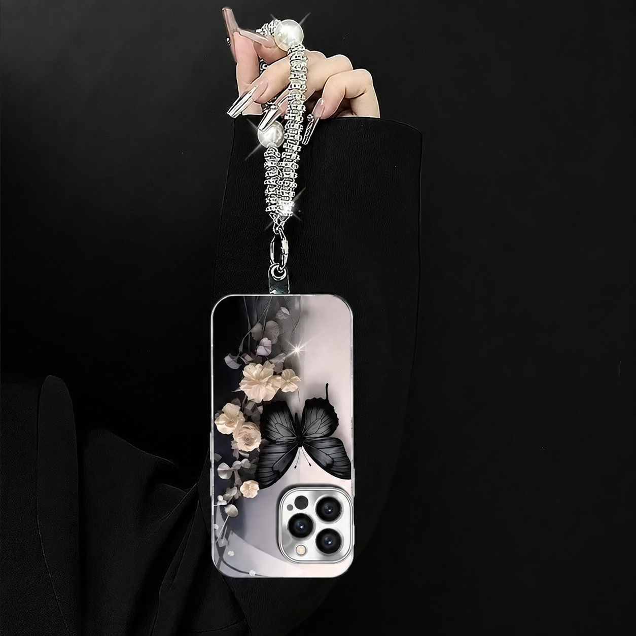 131.メッキ蝶柄スマホケース iPhone 対応 特殊機種はカスタマーサポートまでお問い合わせください