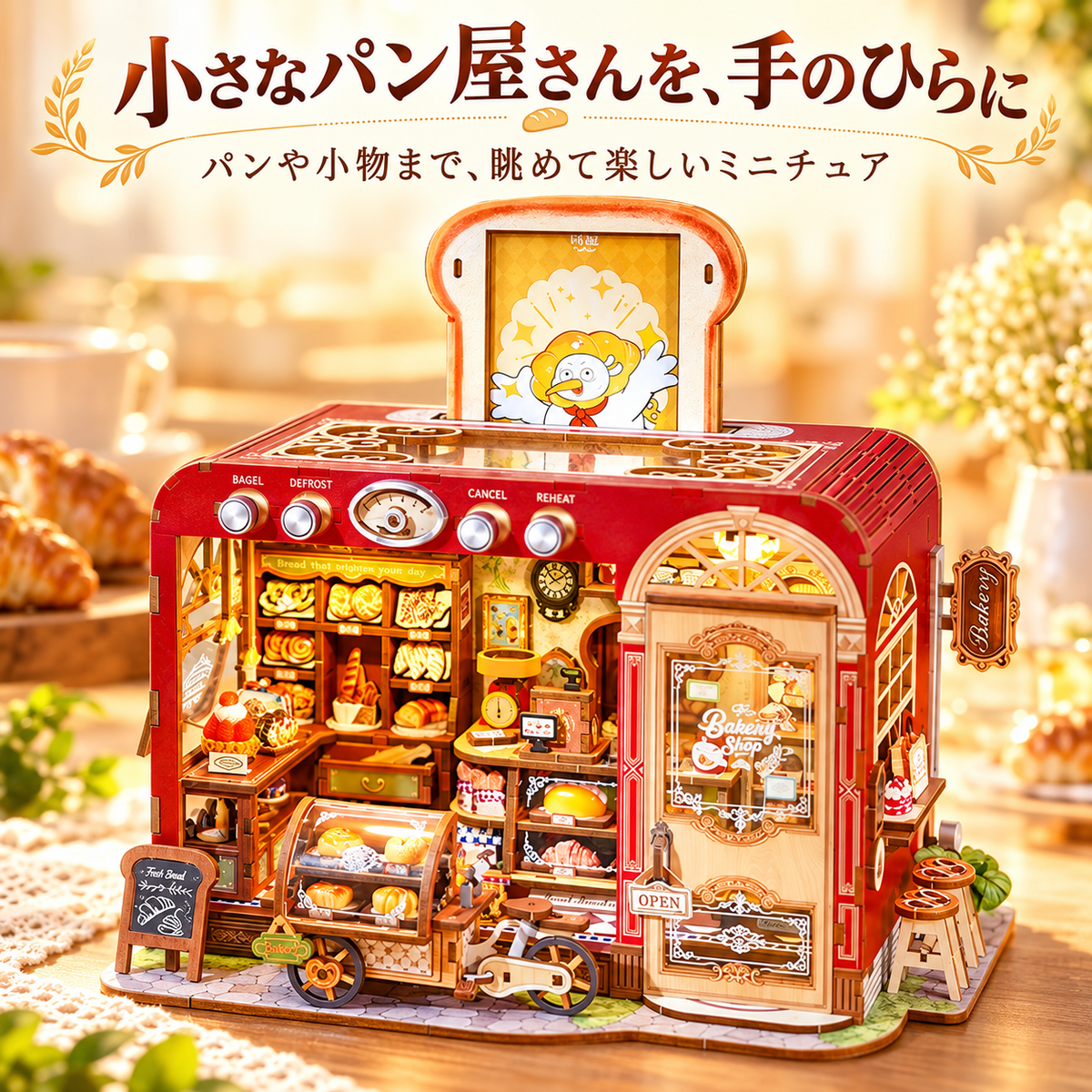 217.DIY ミニチュアハウス トーストベーカリー 木製組立キット LED ライト付き パン屋さん ドールハウス ジオラマ 手作りキット 誕生日プレゼント 女性 子供 インテ