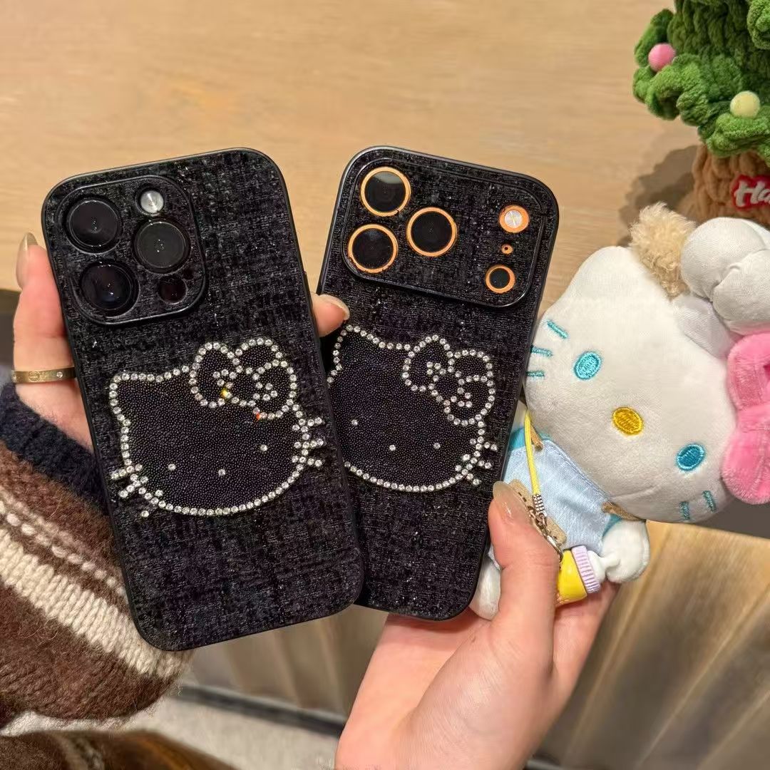 211.ブラックグリッター ラインストーン キャラクター風 スマホケース キラキラ 可愛い レディース 全機種対応