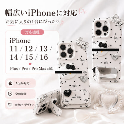 045.水玉ハートハローキティ iPhone ケース 全機種対応 可愛い三麗鷗スマホカバー 耐衝撃