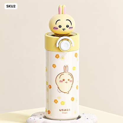 181.水筒 450ml 316 ステンレス 真空断熱 保温保冷 ワンタッチオープン 漏れ防止 立体キャラクター蓋 ストラップ付き 可愛いマグボトル 通勤通学 プレゼント 3 種類選択可