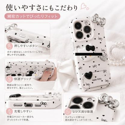 045.水玉ハートハローキティ iPhone ケース 全機種対応 可愛い三麗鷗スマホカバー 耐衝撃