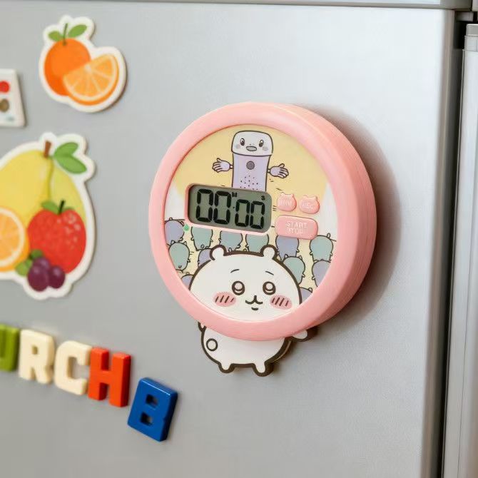202.デジタルタイマー 丸型 かわいいキャラクター風デザイン マグネット付き キッチンタイマー 学習用タイマー 大画面 音お知らせ 冷蔵庫に貼れる 卓上置き可能 子供 レディース