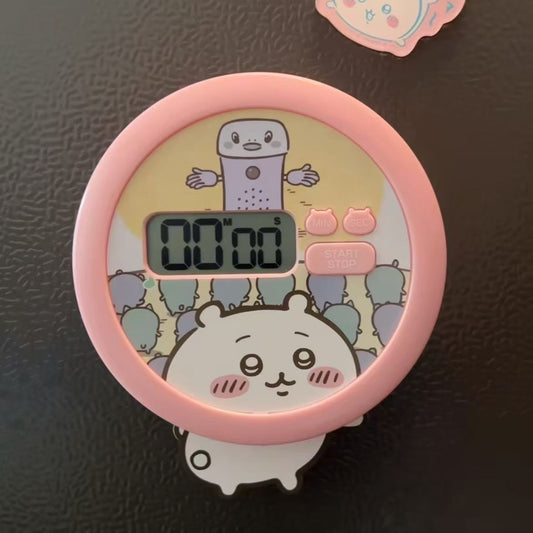 202.デジタルタイマー 丸型 かわいいキャラクター風デザイン マグネット付き キッチンタイマー 学習用タイマー 大画面 音お知らせ 冷蔵庫に貼れる 卓上置き可能 子供 レディース