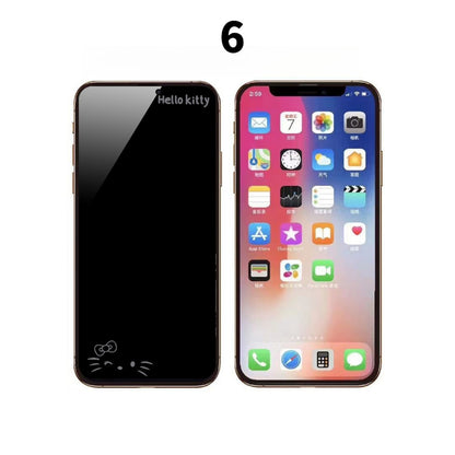 033.iPhone 17 Pro Max用 強化ガラスフィルム カートゥーン柄 画面オフデザイン 飛散防止