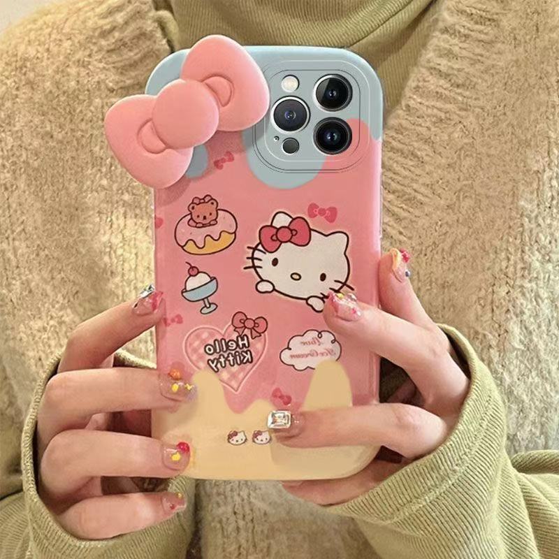 146.✨3D リボン付き Hello Kitty｜iPhone15ProMax かわいいソフトケース