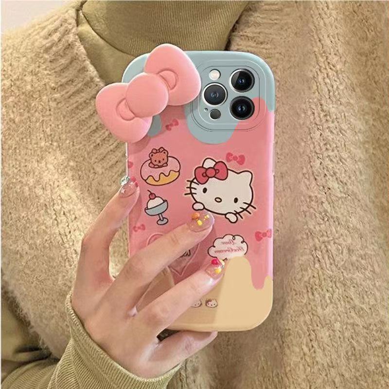 146.✨3D リボン付き Hello Kitty｜iPhone15ProMax かわいいソフトケース