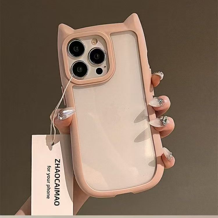 175.猫耳 iPhoneケース シリコン 半透明マット 衝撃吸収 カメラ保護 可愛い キャラクター風 スマホケース 対応iPhone16 15 14 13 Pro Max おしゃれ 女子人気