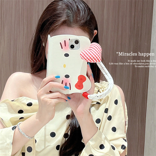 088.マイナーインス風 シンプル赤リボンハローキティ iPhone15ProMax/14/13 ケース 乙女心