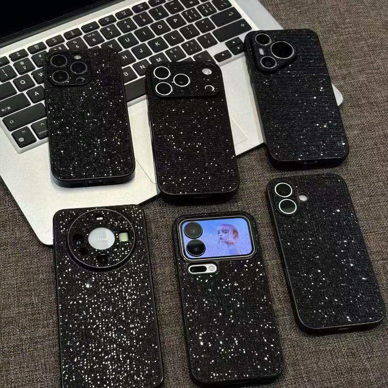 212.ブラックグリッター スマホケース キラキラ ラメ レディース 大人っぽい 携帯カバー iPhone Android 対応