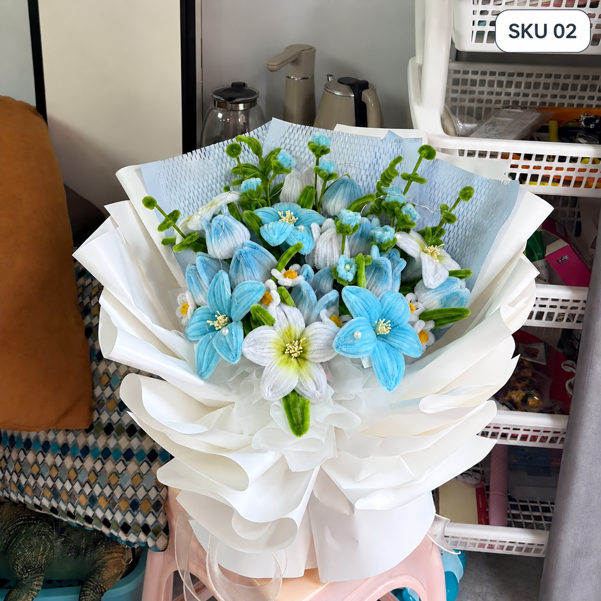 160c.モール 手作りブーケキット DIY フラワーセット チューリップ・スズラン・デイジーなどミックス造花 初心者向け 説明書付き 母の日 記念日 プレゼント インテリア