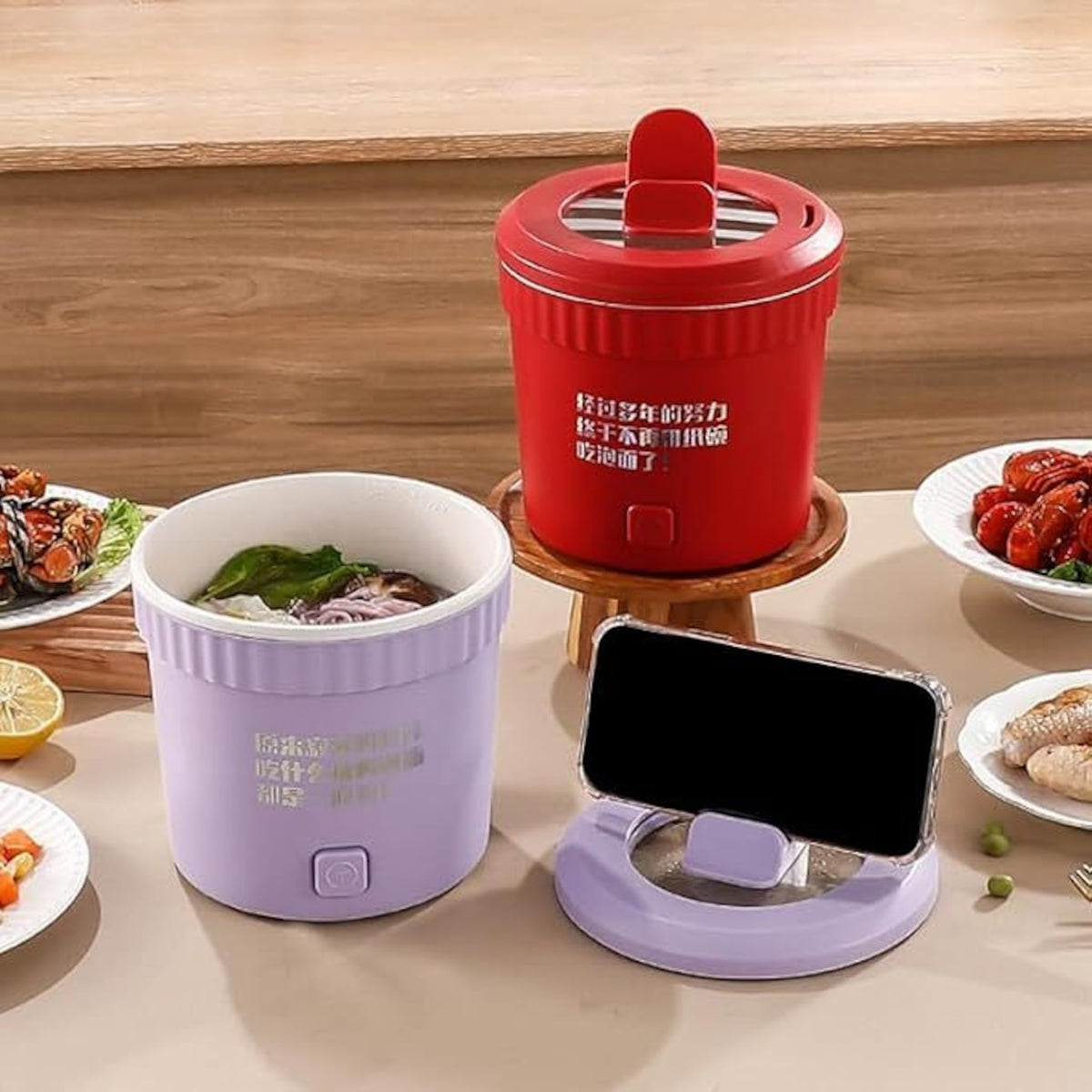 072.1L 一人用 ミニ電気鍋 携帯式保温調理鍋 多機能炊飯器 110V ラーメン・スープ・蒸し調理・揚げ物対応 一人暮らし・キャンプ・ピクニック・パーティーに最適