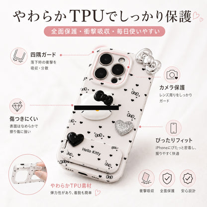 045.水玉ハートハローキティ iPhone ケース 全機種対応 可愛い三麗鷗スマホカバー 耐衝撃