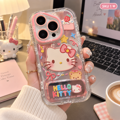 159.ハローキティ ポチャッコ iPhone ケース スタンド付き 透明耐衝撃 かわいいキャラスマホカバー レディース