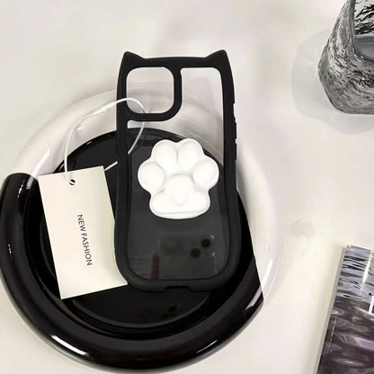 205.猫耳デザイン 肉球グリップ付き iPhone ケース 3 カラー 可愛い 韓国風 落下防止 スタンド機能付き スマホカバー