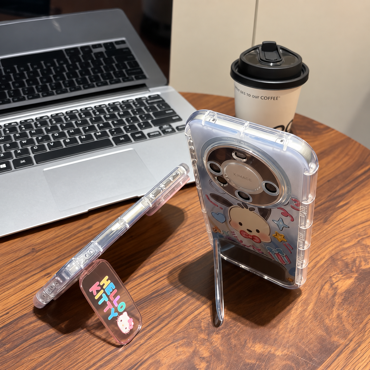 159.ハローキティ ポチャッコ iPhone ケース スタンド付き 透明耐衝撃 かわいいキャラスマホカバー レディース