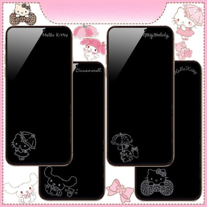 033.iPhone 17 Pro Max用 強化ガラスフィルム カートゥーン柄 画面オフデザイン 飛散防止