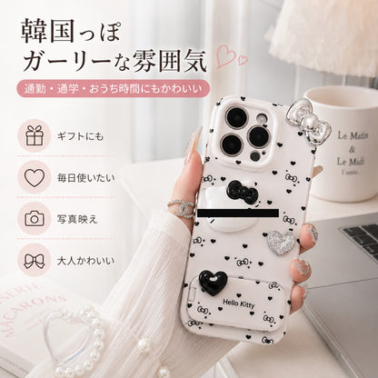 045.水玉ハートハローキティ iPhone ケース 全機種対応 可愛い三麗鷗スマホカバー 耐衝撃