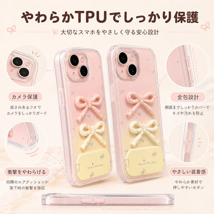 053.ふんわりグラデーション 立体リボンケース｜スタンド付き・iPhone 17/16対応