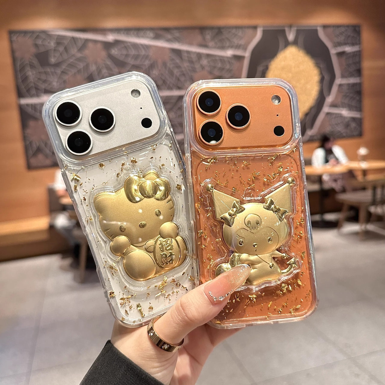 080.金箔立体招き猫 KT レジンスマホケース クロミ iPhone17/16/15/14/12 対応 新作
