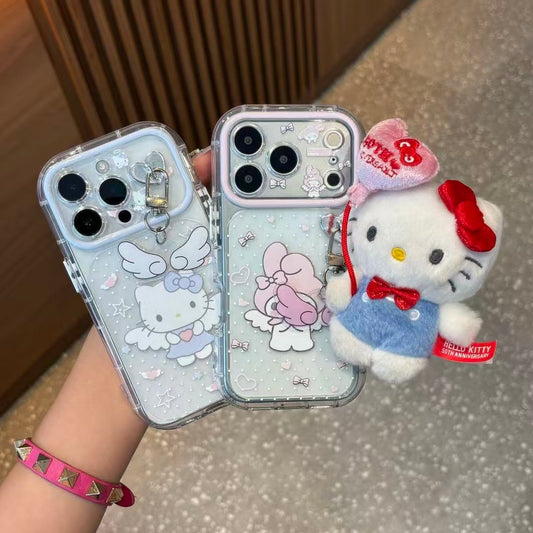 199.iPhone 15 Pro ケース 透明 クリア 天使チャーム付き カワイイ キャラクター風 スマホケース 取り外し可能チャーム エアバッグ 耐衝撃 レディース 落下防止