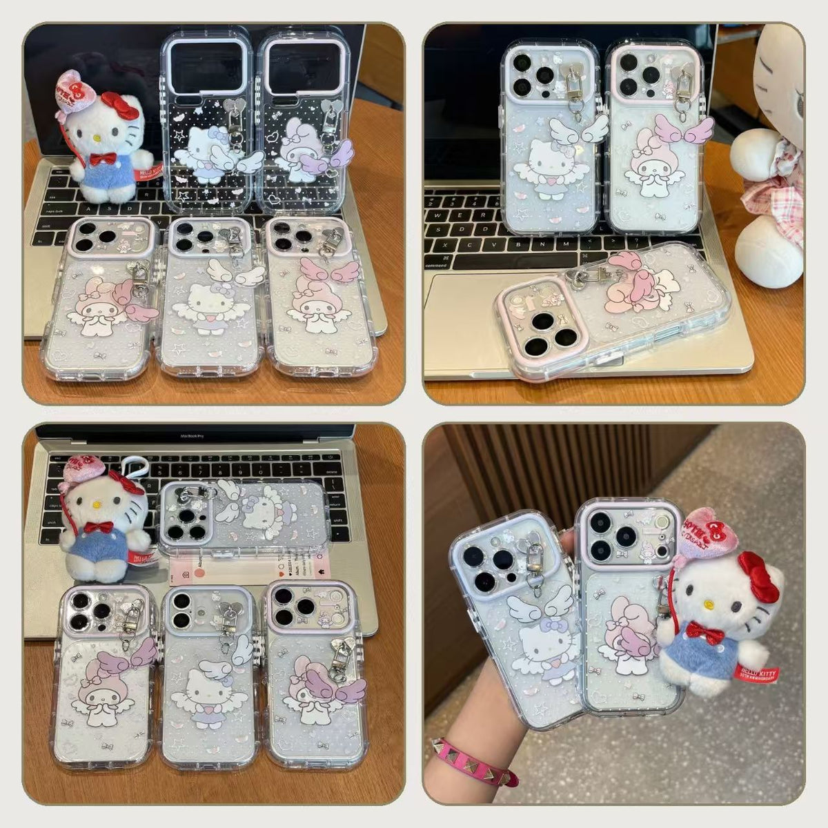 199.iPhone 15 Pro ケース 透明 クリア 天使チャーム付き カワイイ キャラクター風 スマホケース 取り外し可能チャーム エアバッグ 耐衝撃 レディース 落下防止
