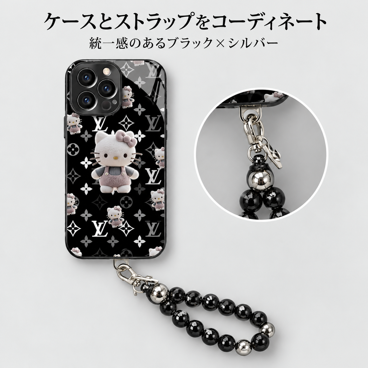 215.ガラス背面 おしゃれデザインスマホケース ビーズストラップ付き 耐衝撃 カメラ保護 かわいい 大人可愛い 韓国風 携帯カバー