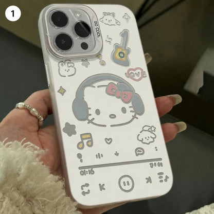 090.イヤホンをしたネコ柄 耐衝撃スマホケース iPhone17ProMax/16Plus/14/13 対応