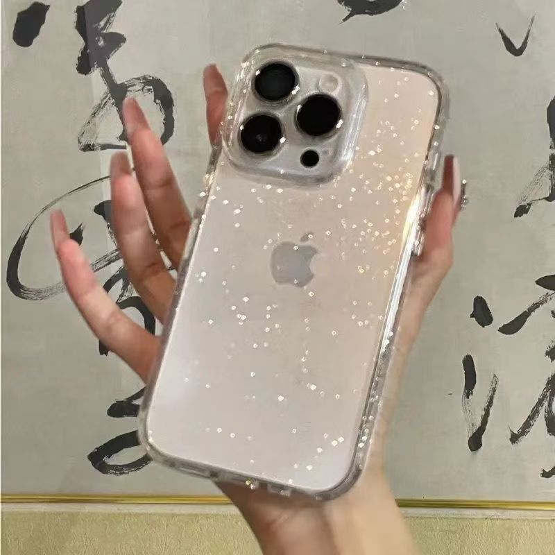 221.``` iPhone 16 Pro Max ケース クリア ラメ キラキラ 縁取りラインストーン 透明 薄型 TPU 耐衝撃 カメラ保護 おしゃれ レディース プレゼント ```