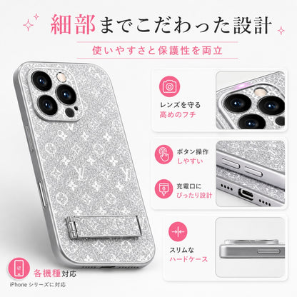 077.メッキ仕様 ラメ入りトレンドブランド風 iPhone17 専用 高級感耐衝撃スマホケース