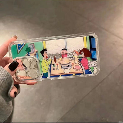 126.クレヨンしんちゃん一家 鍋パーティー 流れる砂スマホケース トレンドデザイン ファクトリー直販 Huawei/Vivo/Xiaomi/Oppo/iPhone 対応