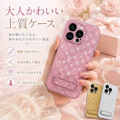 077.メッキ仕様 ラメ入りトレンドブランド風 iPhone17 専用 高級感耐衝撃スマホケース