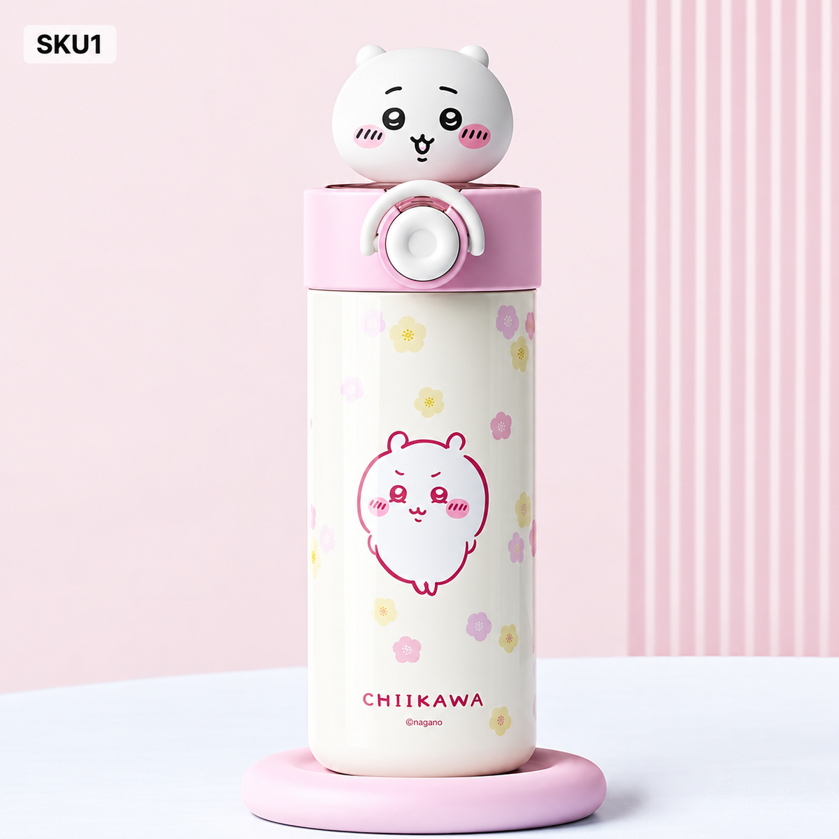 181.水筒 450ml 316 ステンレス 真空断熱 保温保冷 ワンタッチオープン 漏れ防止 立体キャラクター蓋 ストラップ付き 可愛いマグボトル 通勤通学 プレゼント 3 種類選択可