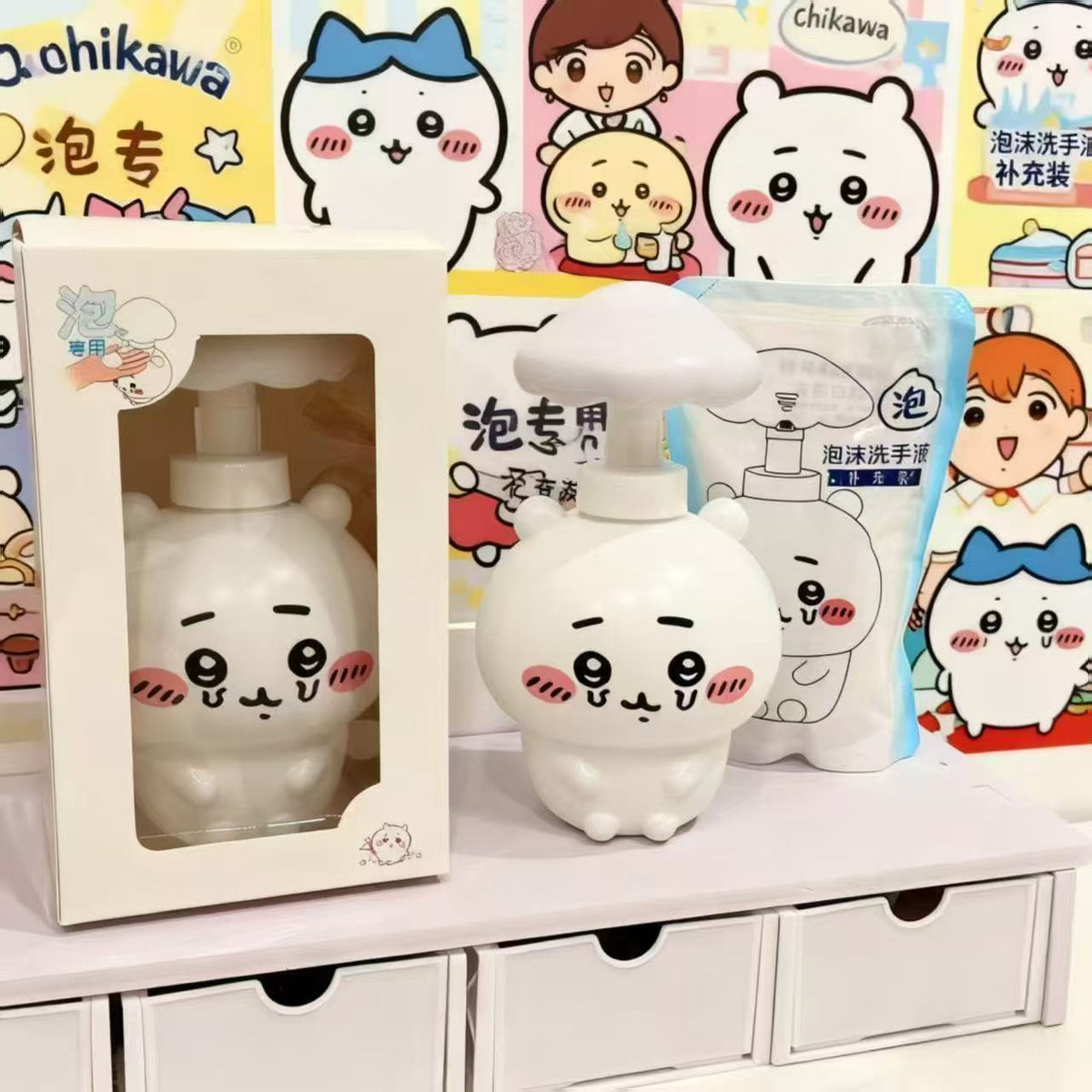186.可愛い 泡ポンプボトル 詰め替え容器 300ml キャラクター型 マッシュルームヘッド 泡ハンドソープ用 空ボトル お風呂 洗面所 子供 ギフト