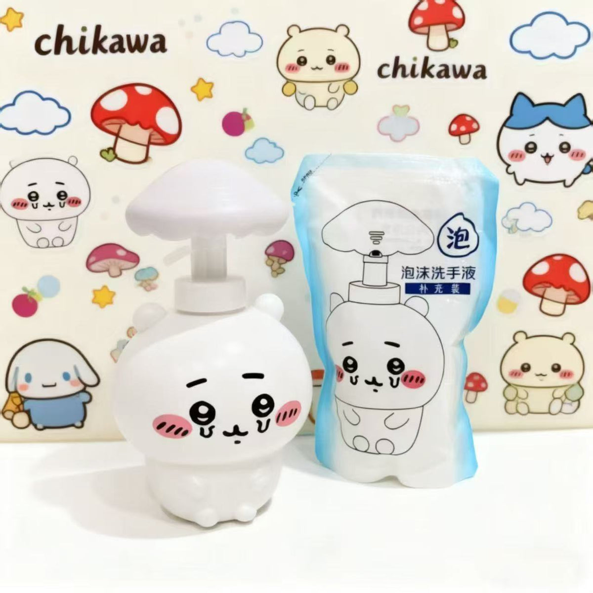 186.可愛い 泡ポンプボトル 詰め替え容器 300ml キャラクター型 マッシュルームヘッド 泡ハンドソープ用 空ボトル お風呂 洗面所 子供 ギフト