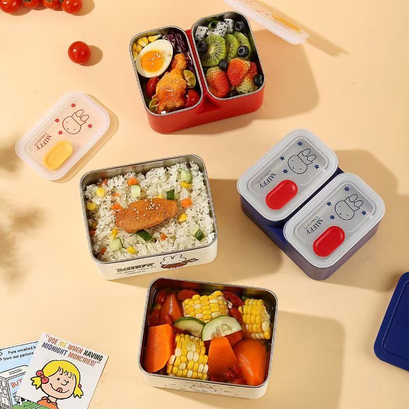 180.二段式 ステンレス弁当箱セット 保温保冷ランチバッグ付き 304 ステンレス 食洗機対応 漏れ防止 お弁当ケース 学生 サラリーマン ランチボックス 可愛い キャラクター風 携帯用