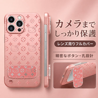 083.柄ミラー付きスタンド iPhone16ProMax ケース 15/14/13 対応 超薄型 フチなし 高級感