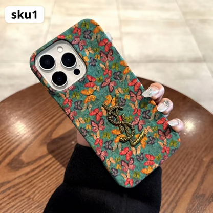 206.ヴィンテージ蝶々柄 布調 iPhone ケース レトロおしゃれ カメラ保護 落下防止 大人可愛い スマホカバー