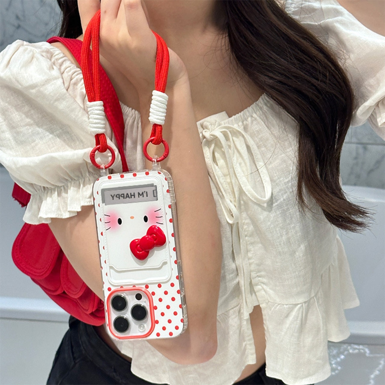 115.ハローキティ カードポケット付きスマホケース 新作 iPhone16Pro/15ProMax/14/13/12 対応 キャラクター個性的カード収納ケース