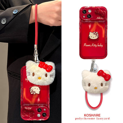 119.立体猫リボン ふわふわストラップ付き フリップミラースマホケース かわいいキャラクター iPhone16Pro/15/14/7/8 対応