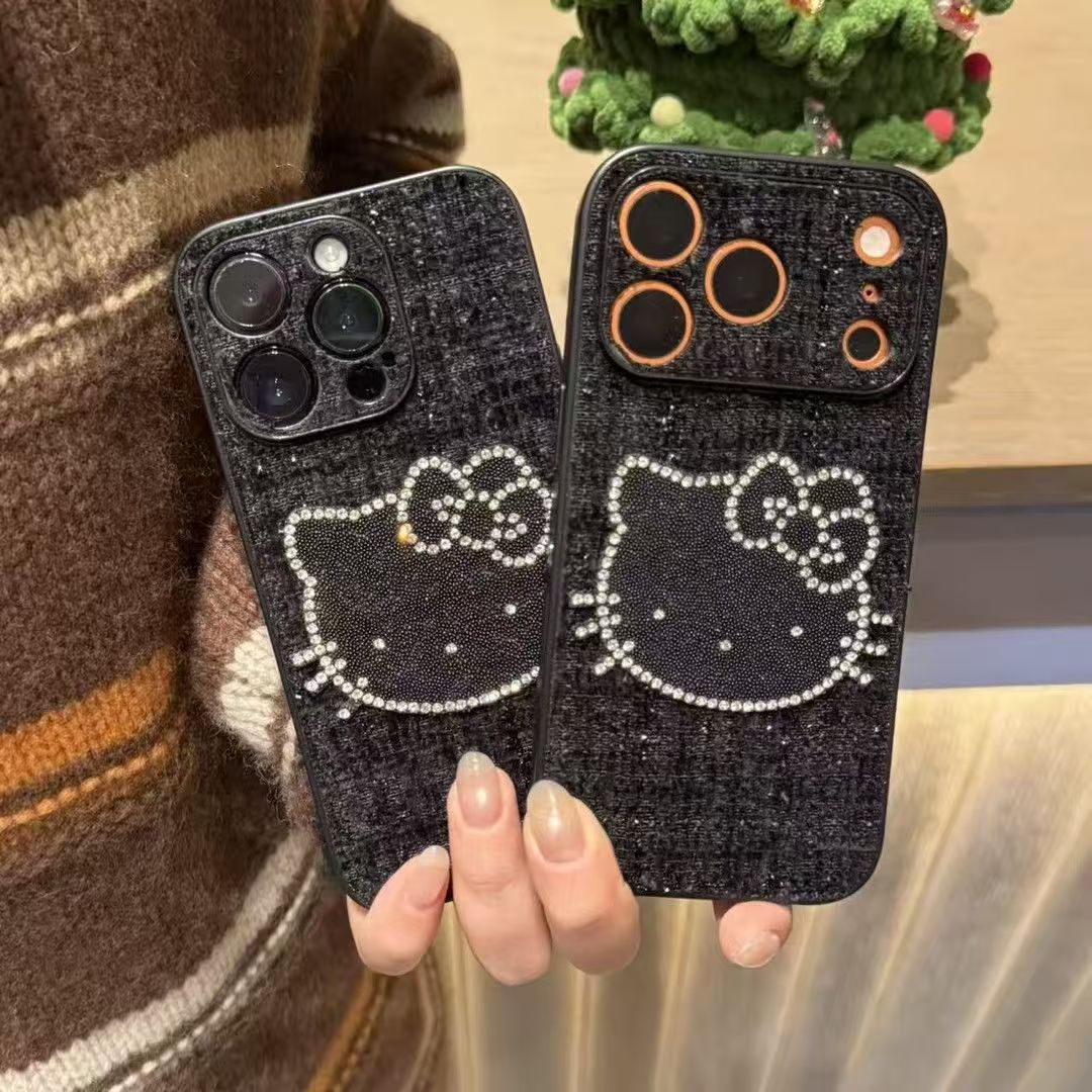 211.ブラックグリッター ラインストーン キャラクター風 スマホケース キラキラ 可愛い レディース 全機種対応