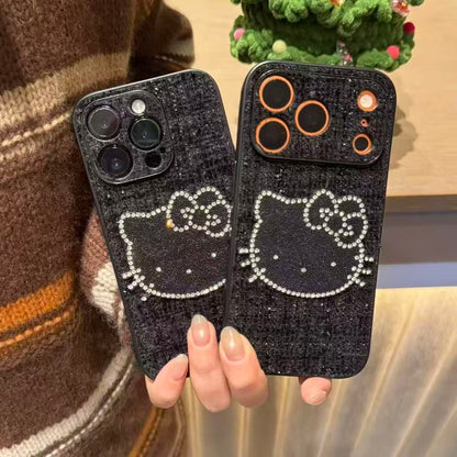 211.ブラックグリッター ラインストーン キャラクター風 スマホケース キラキラ 可愛い レディース 全機種対応