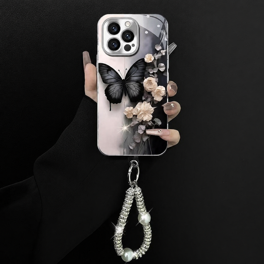 131.メッキ蝶柄スマホケース iPhone 対応　特殊機種はカスタマーサポートまでお問い合わせください