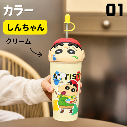 123.クレヨンしんちゃん 3D ビッグヘッドキャラクター水筒 ステンレス製ストロータンブラー 保冷保温対応 通勤通学用人気グッズ