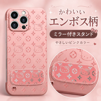 083.柄ミラー付きスタンド iPhone16ProMax ケース 15/14/13 対応 超薄型 フチなし 高級感