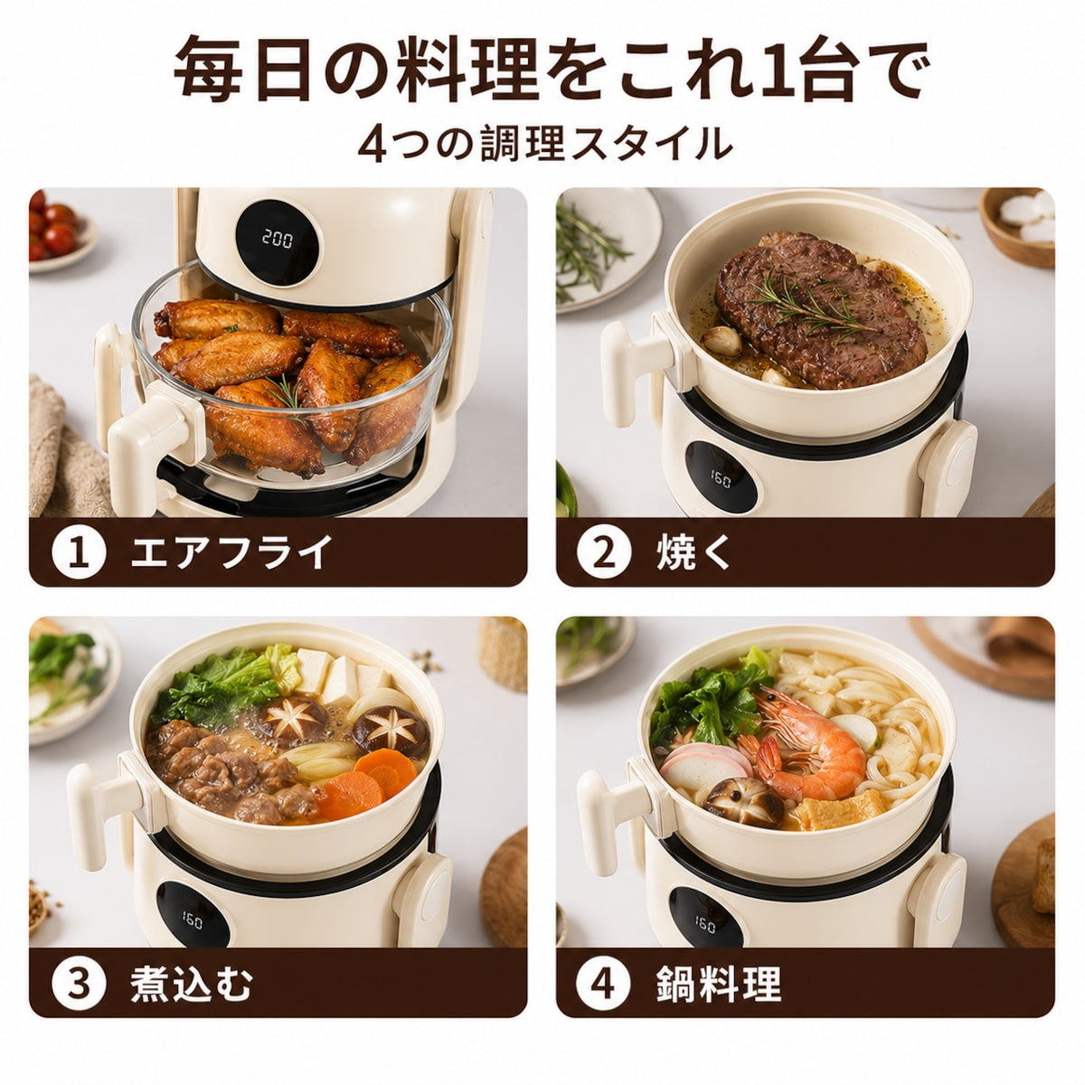 127.反転式ノンフライヤー【二鍋タイプ】揚げる・煮る・焼き多機能調理器 ノンスティック加工 家庭用 一人暮らし 携帯便利