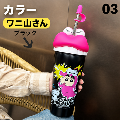 123.クレヨンしんちゃん 3D ビッグヘッドキャラクター水筒 ステンレス製ストロータンブラー 保冷保温対応 通勤通学用人気グッズ