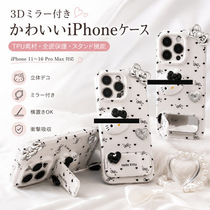 045.水玉ハートハローキティ iPhone ケース 全機種対応 可愛い三麗鷗スマホカバー 耐衝撃
